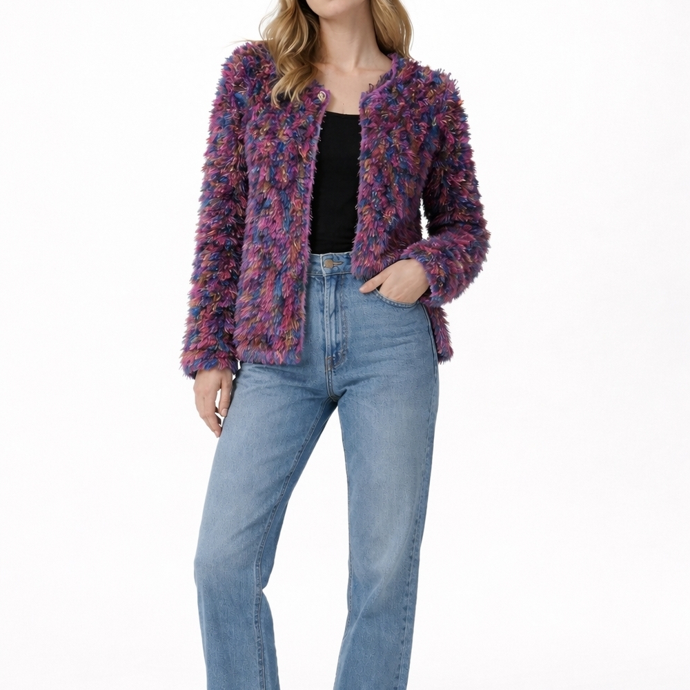 VINTAGE SIDEFFECTS Textured Fuzzy Cardigan | M | Multicolor | 90s Maximalist
